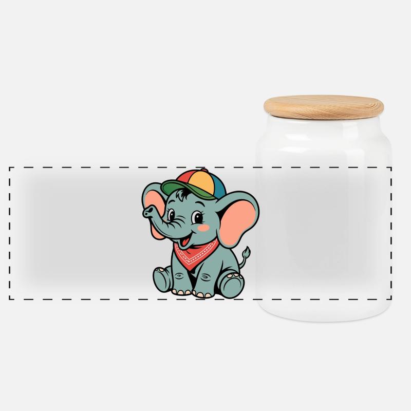 Éléphant coloré avec bandana - Boîte à biscuits avec couvercle en bois - blanc