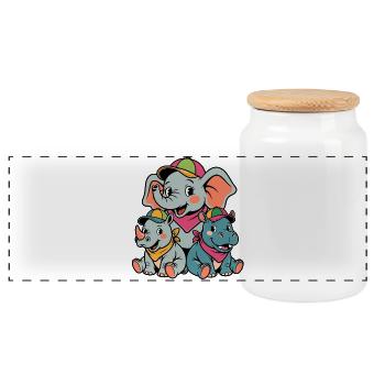 Dessin animé Éléphant, Rhinocéros et Hippopotame mignon - Boîte à biscuits avec couvercle en bois - blanc - Devant