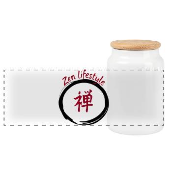 Lifestyle Zen Kanji Circular - Panoramic Cookie Jar with Wooden Lid - white - Front