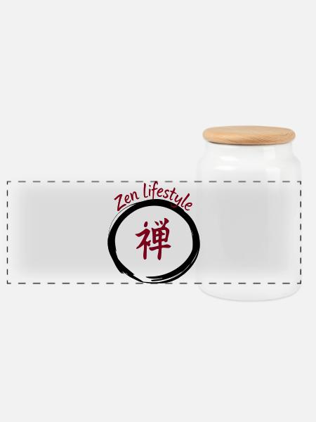 Lebensweise Zen-Kanji-Rundschreiben - Panorama Keksdose mit Holzdeckel - Weiß