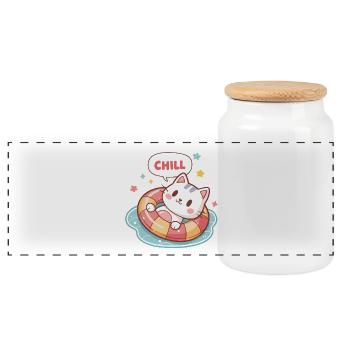 Chat Chill en Bouée Pastel - Boîte à biscuits avec couvercle en bois - blanc - Devant