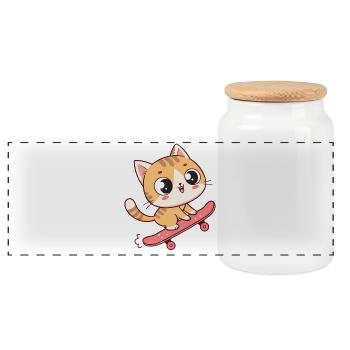 Adorable Skateboard Kitten - Panoramic Cookie Jar with Wooden Lid - white - Front