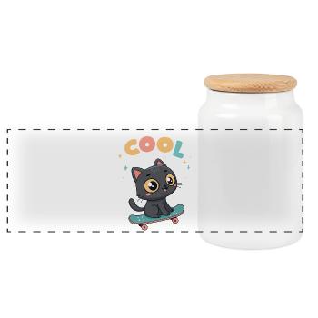 Pastel skateboard cat - Panoramic Cookie Jar with Wooden Lid - white - Front