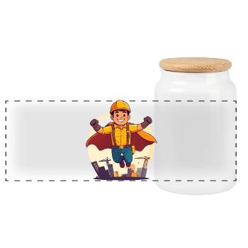 Héros de la construction Super-héros ouvrier du bâtiment Héros sur le chantier - Boîte à biscuits avec couvercle en bois - blanc - Devant
