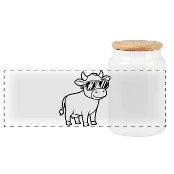 Cool Cow Sunglasses Casual Vector - Panoramic Cookie Jar with Wooden Lid - white - Front