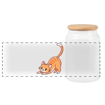 Chaton orange en étirement - Boîte à biscuits avec couvercle en bois - blanc - Devant