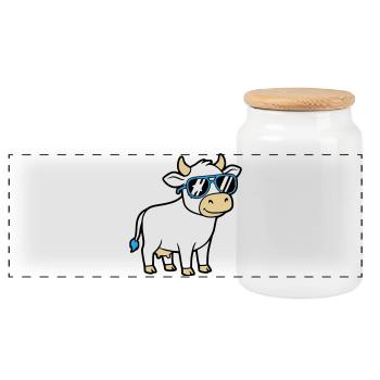 Cool Cow Sunglasses Casual Vector - Panoramic Cookie Jar with Wooden Lid - white - Front