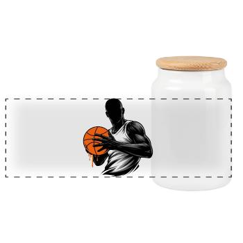 Basketball player with ball - Panoramic Cookie Jar with Wooden Lid - white - Front