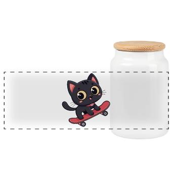 Kitten on Skateboard Adorable - Panoramic Cookie Jar with Wooden Lid - white - Front