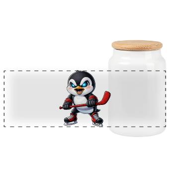 Süßer Pinguin Eishockeyspieler aggressiv Hockey Ca - Panoramic Cookie Jar with Wooden Lid - white - Front
