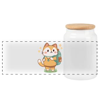 Cute Adventurer Cat Backpack - Panoramic Cookie Jar with Wooden Lid - white - Front