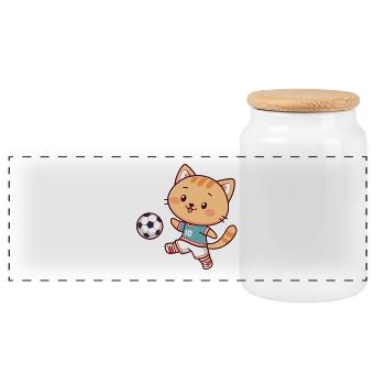 Kawaii Fußballspieler-Katze - Panorama Keksdose mit Holzdeckel - Weiß - Vorne