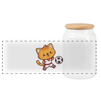 Kitten Football Cartoon in Action - Panoramic Cookie Jar with Wooden Lid - white - Front