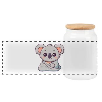 Cuddly Koala in Pastel Wrap - Panoramic Cookie Jar with Wooden Lid - white - Front
