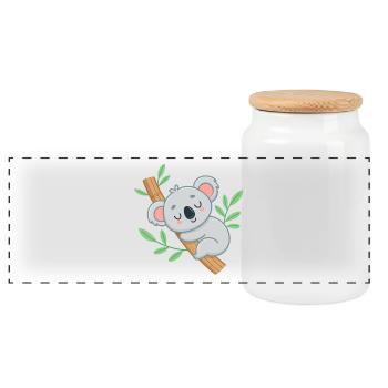 Dreamy Koala on Tropical Branch - Panoramic Cookie Jar with Wooden Lid - white - Front