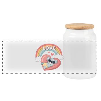 Koala Amour Arc-en-Ciel Coeur - Boîte à biscuits avec couvercle en bois - blanc - Devant