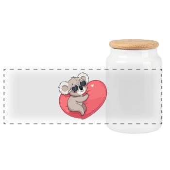 Koala Smiling Heart - Panoramic Cookie Jar with Wooden Lid - white - Front