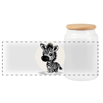 Süßes Zebra – Niedliches Tiermotiv - Panorama Keksdose mit Holzdeckel - Weiß - Vorne