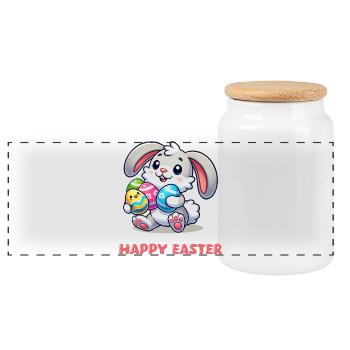 Hase Osterhase Comic  - Panorama Keksdose mit Holzdeckel - Weiß - Vorne