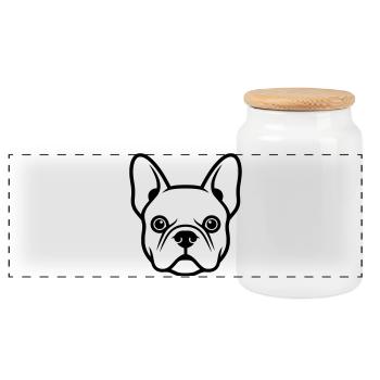 French Bulldog Frenchie Head - Panoramic Cookie Jar with Wooden Lid - white - Front
