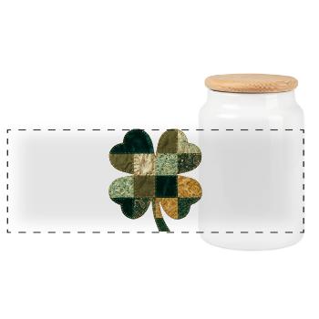 Patchwork Shamrock Quilt Style - Panoramic Cookie Jar with Wooden Lid - white - Front