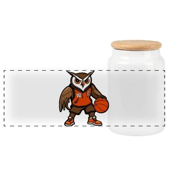 Owl Basketball - Panoramic Cookie Jar with Wooden Lid - white - Front