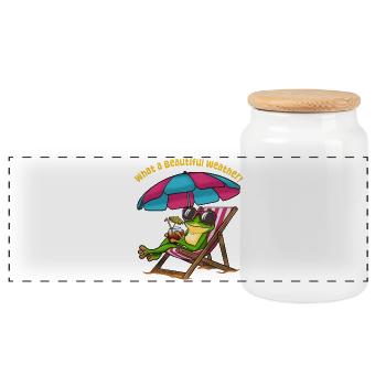 Grenouille dans une chaise longue de plage - Boîte à biscuits avec couvercle en bois - blanc - Devant