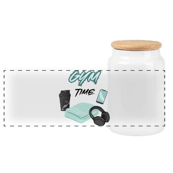 Gym time - Panoramic Cookie Jar with Wooden Lid - white - Front