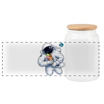 Astronaut mit Eiscreme im Weltall  - Panoramic Cookie Jar with Wooden Lid - white - Front