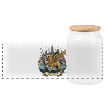 Venezia - Panoramic Cookie Jar with Wooden Lid - white - Front
