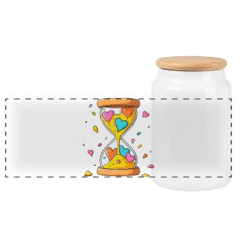 Heart Time Hourglass - Panoramic Cookie Jar with Wooden Lid - white - Front