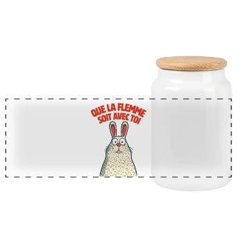 LapinFlemme: Que la flemme soit avec toi - Boîte à biscuits avec couvercle en bois - blanc - Devant