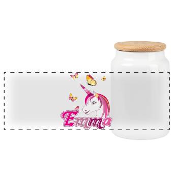 Emma, maiden name, favorite name - Panoramic Cookie Jar with Wooden Lid - white - Front