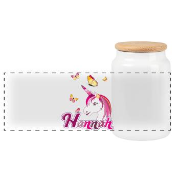 Hannah , maiden name, favorite name - Panoramic Cookie Jar with Wooden Lid - white - Front