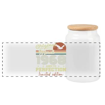 Birthday March 1968 - Panoramic Cookie Jar with Wooden Lid - white - Front