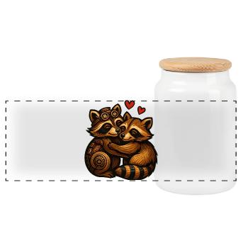 Robber’s Hearts : Duo de ratons laveurs en tenue - Boîte à biscuits avec couvercle en bois - blanc - Devant