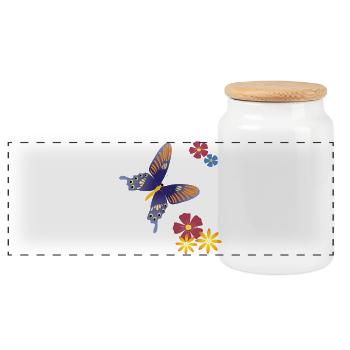 Schmetterling mit Blumen - Panorama Keksdose mit Holzdeckel - Weiß - Vorne