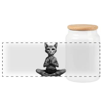Cat Yoga - Panoramic Cookie Jar with Wooden Lid - white - Front