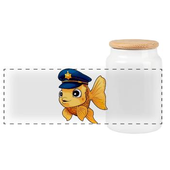 Goldfish Policeman - Panoramic Cookie Jar with Wooden Lid - white - Front