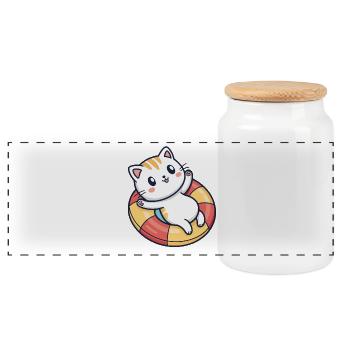 Chat mignon sur bouée de sauvetage - Boîte à biscuits avec couvercle en bois - blanc - Devant