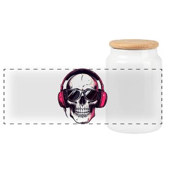 Schädel mit Kopfhörer und Sonnenbrille Totenkopf - Panorama Keksdose mit Holzdeckel - Weiß - Vorne