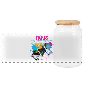 Paris Frankreich Stadt Skyline Eiffelturm Graffiti - Panorama Keksdose mit Holzdeckel - Weiß - Vorne