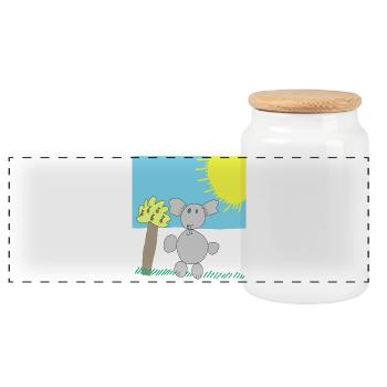 Verspielter Elefant unter einer hellen Sonne - Panorama Keksdose mit Holzdeckel - Weiß - Vorne