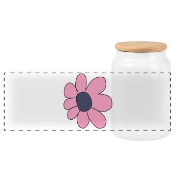 Pastellrosa Cartoon-Blume - Panorama Keksdose mit Holzdeckel - Weiß - Vorne