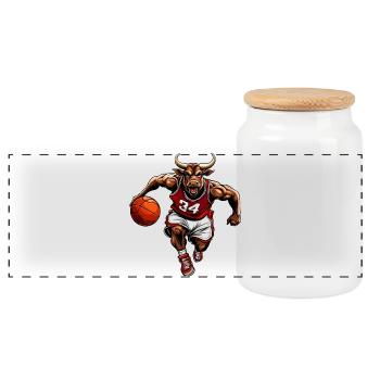 Basketball Bull - Panoramic Cookie Jar with Wooden Lid - white - Front