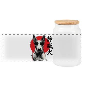Bull Terrier with Sunglasses – 静威犬 Urban Art - Panoramic Cookie Jar with Wooden Lid - white - Front