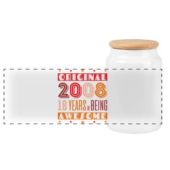 Retro Anniversary 2008: 18 years - Panoramic Cookie Jar with Wooden Lid - white - Front