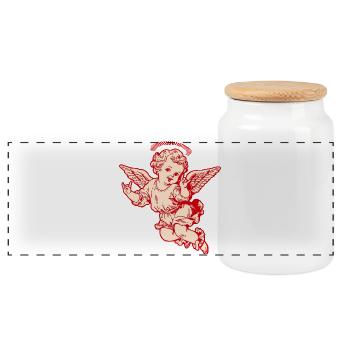 Rock Cherub – Angel with Metal Hand Signals - Panoramic Cookie Jar with Wooden Lid - white - Front