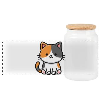 Two-Tone Cat Duo Charm - Panoramic Cookie Jar with Wooden Lid - white - Front