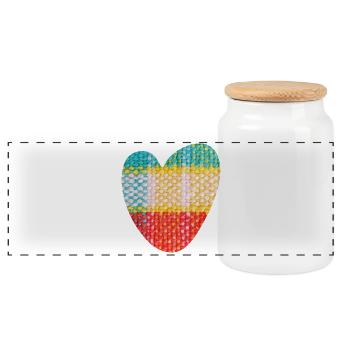 Heart Fabric Textile Love Love Pattern Valentine's Day - Panoramic Cookie Jar with Wooden Lid - white - Front